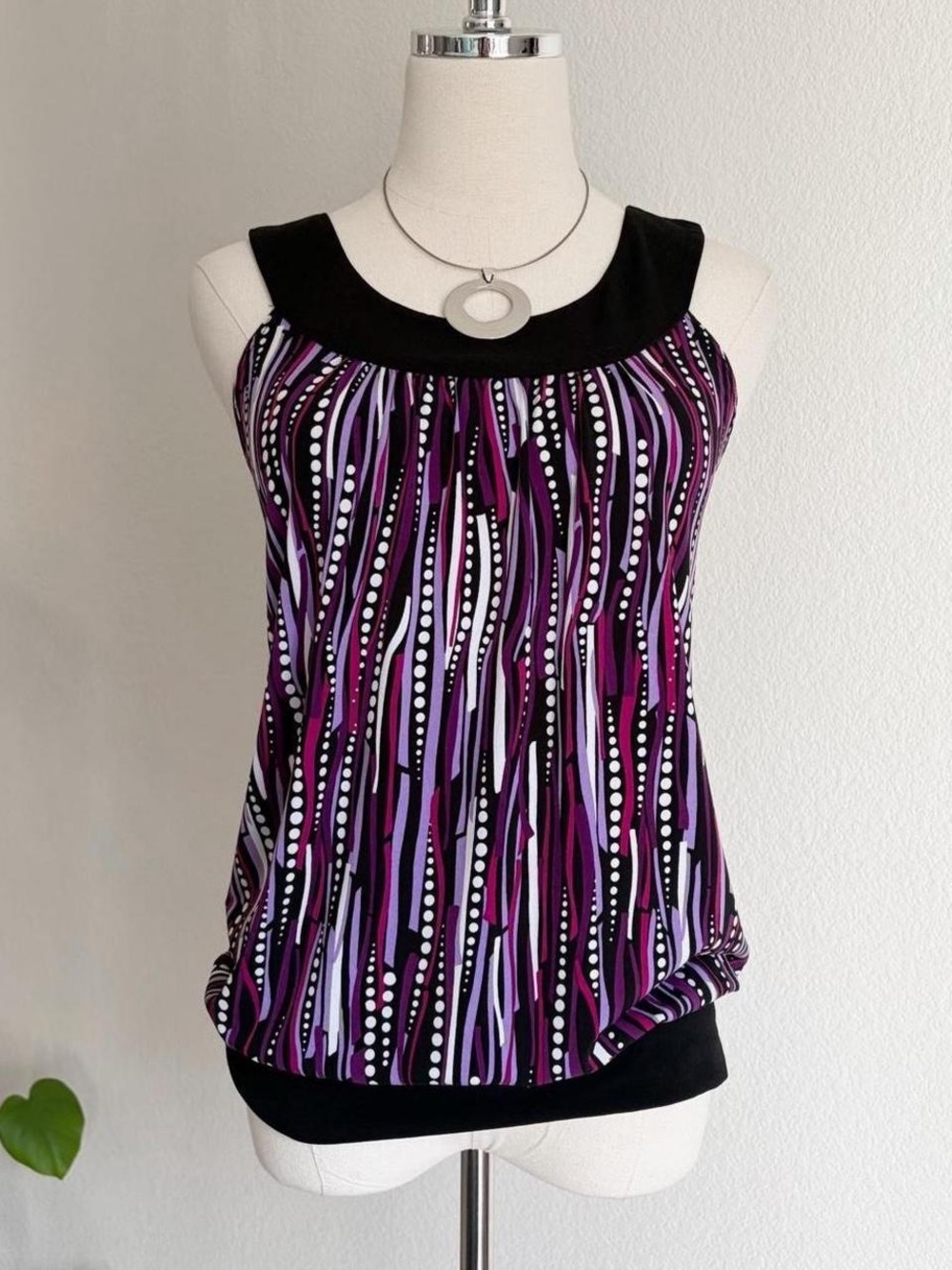 Maurices Purple Patterned Tank with Black Trim